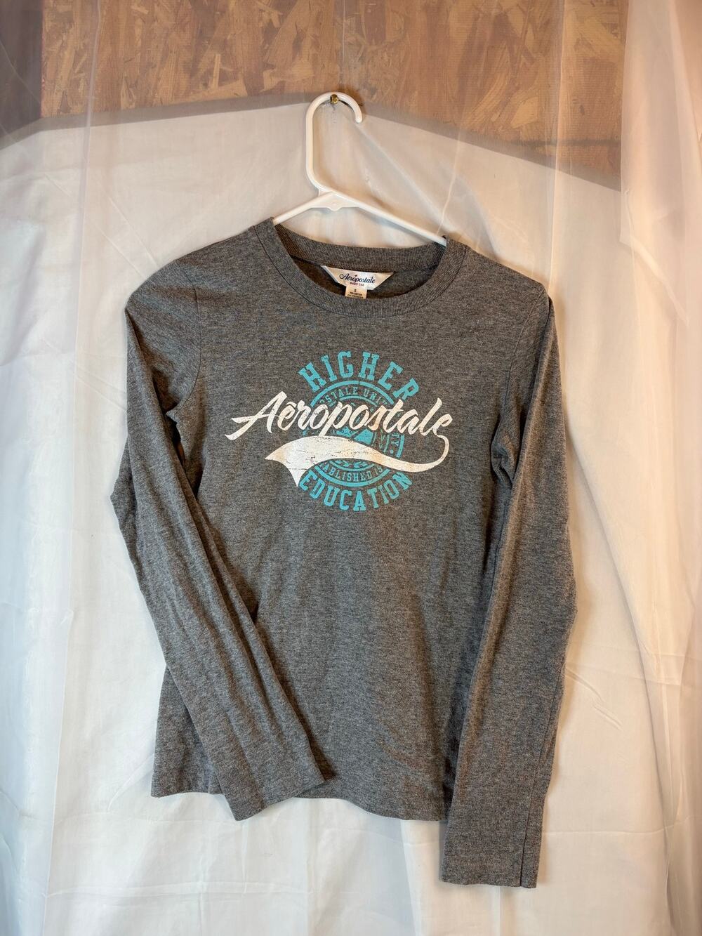 Aeropostale Gray Blue White Long Sleeve Baby T Size Small